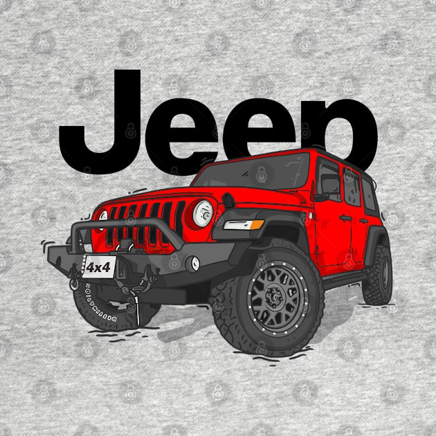 Red Jeep Wrangler Rubicon by 4x4 Sketch